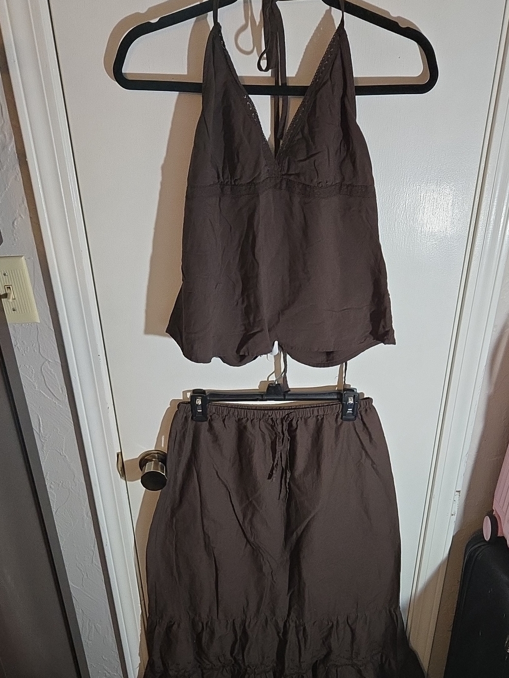 Brown Two-Piece Halter Top & Maxi Skirt Set